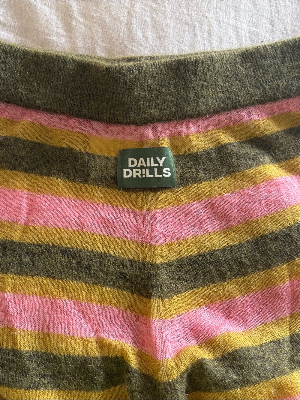 Daily Drills Merino Wool Blend Striped Knit Sweater Pant, olive hues and pink, S
